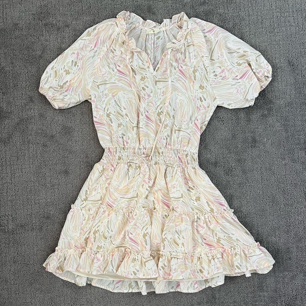 Entro Puff Sleeve Ruffled Hem Mini Dress